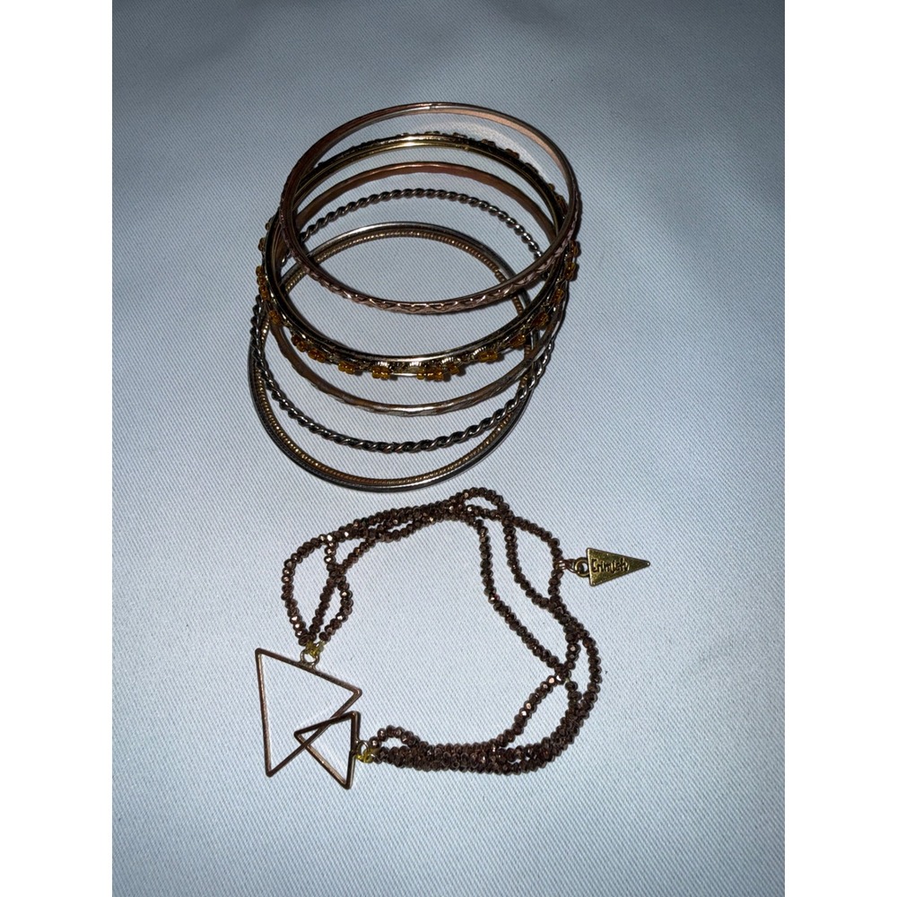 Erimish Mixed‎ Metal Bangle Bracelet Stack Geometric Charm Beaded Boho Set 8pc